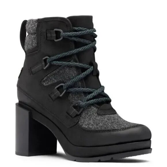 NIB SOREL Perfect Pairs Blake Waterproof Bootie Black Leather, blue/black laces - Picture 2 of 8